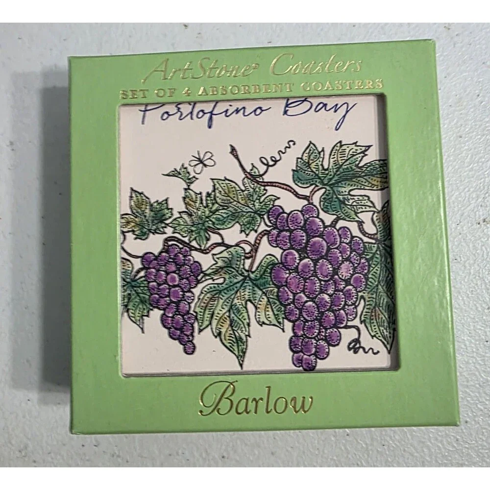 Barlow Art Stone Coasters Set Of 4 Portofino Bay Cluster Of Grapes Cork Back 4